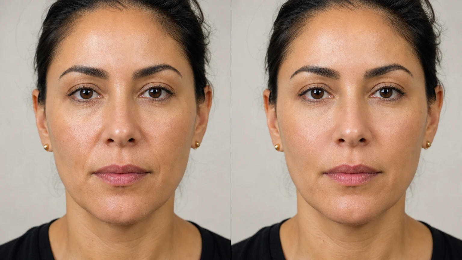 Before-and-after example of restored cheek and midface volume from dermal filler.